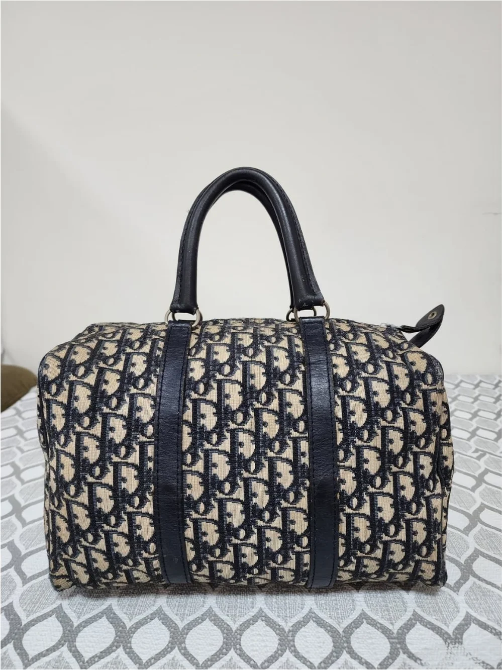 Christian Dior Vintage Trotter Boston Bag Black/Beige